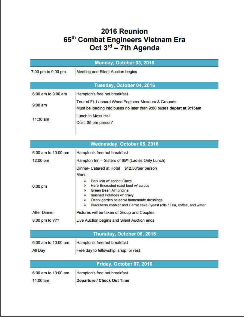 2016 Reunion – 65th Combat Engineer Vietnam Era